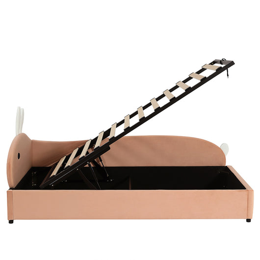 Letto Singolo Bambino Idraulico con Testiera Coniglio 90x200cm - Xylo - Velluto Rosa Lato Destro