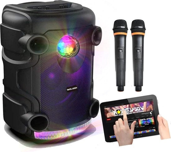 Impianto Karaoke - Macchina Karaoke portatile con effetti di luce per feste e 2 microfoni wireless - Altoparlante Bluetooth 300w registra il canto TWS ingresso AUX-/USB VS-PPA