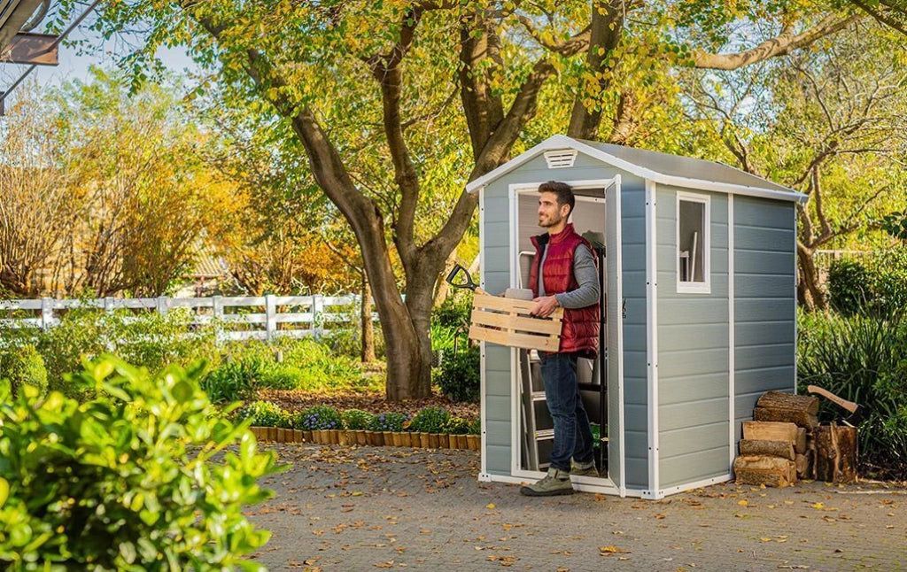 Keter 7802.280 Manor Casetta da Giardino in Resina con Pavimento e Finestra 130x192x198 cm colore Grigio