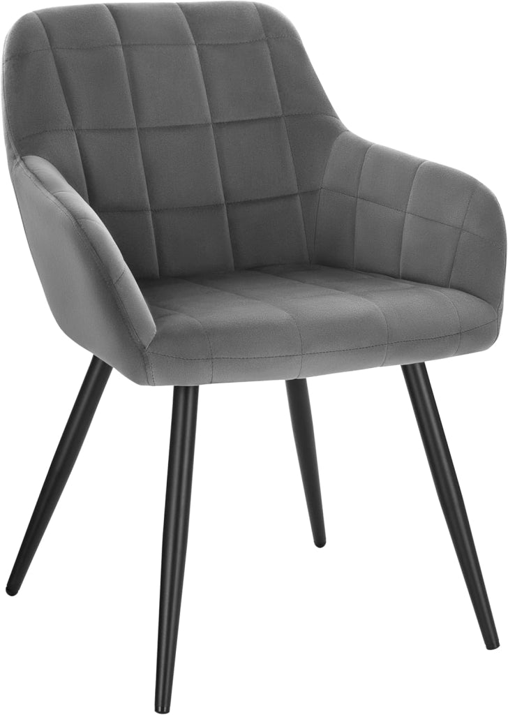 Sedia per Sala da Pranzo Imbottita, Poltroncina in Velluto,Sedia da Cucina con Braccioli e Schienale, Gambe in Metallo, moderne,Grigio Scuro, BH93dgr-1