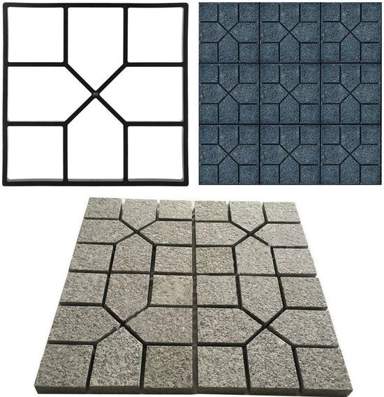 Pavimento in Cemento per Esterni - 8 Box - 40 x 40 cm - Disegno Geometrico - Adatto per Giardino e Patio - Paving Stone