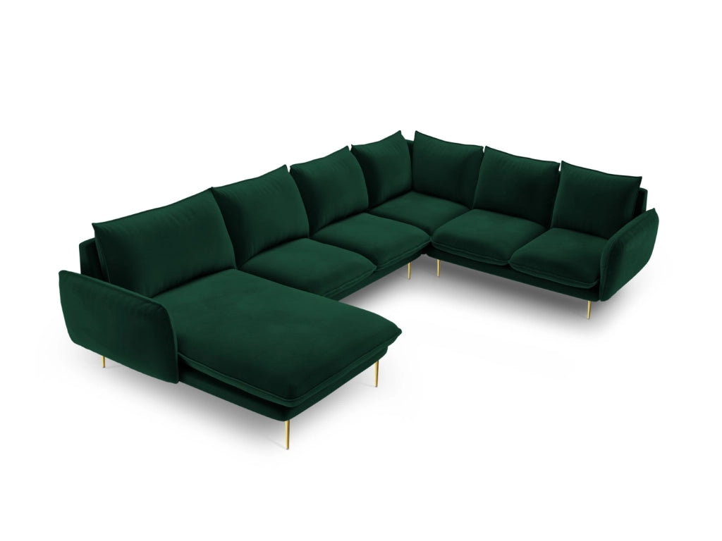 Cosmopolitan Design - Divano panoramico destro "Vienna" 7 posti in velluto verde bottiglia 