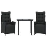 Set da Pranzo da Giardino 3 pz | Set Salotto da Giardino con Cuscini Nero in Polyrattan