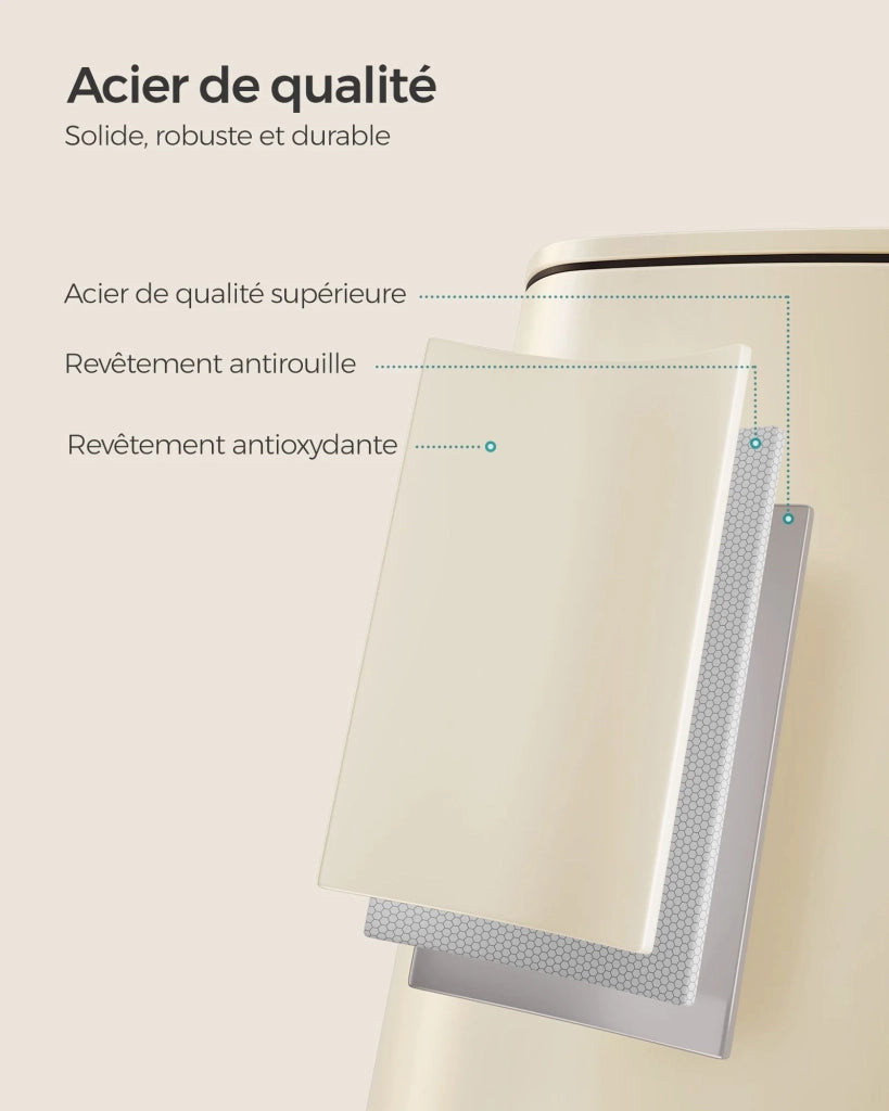 Pattumiera da cucina pattumiera a pedale da 30 litri in acciaio con secchio interno coperchio con chiusura ammortizzata e meccanismo di apertura e chiusura ammortizzata beige argento metallizzato 12_0007228