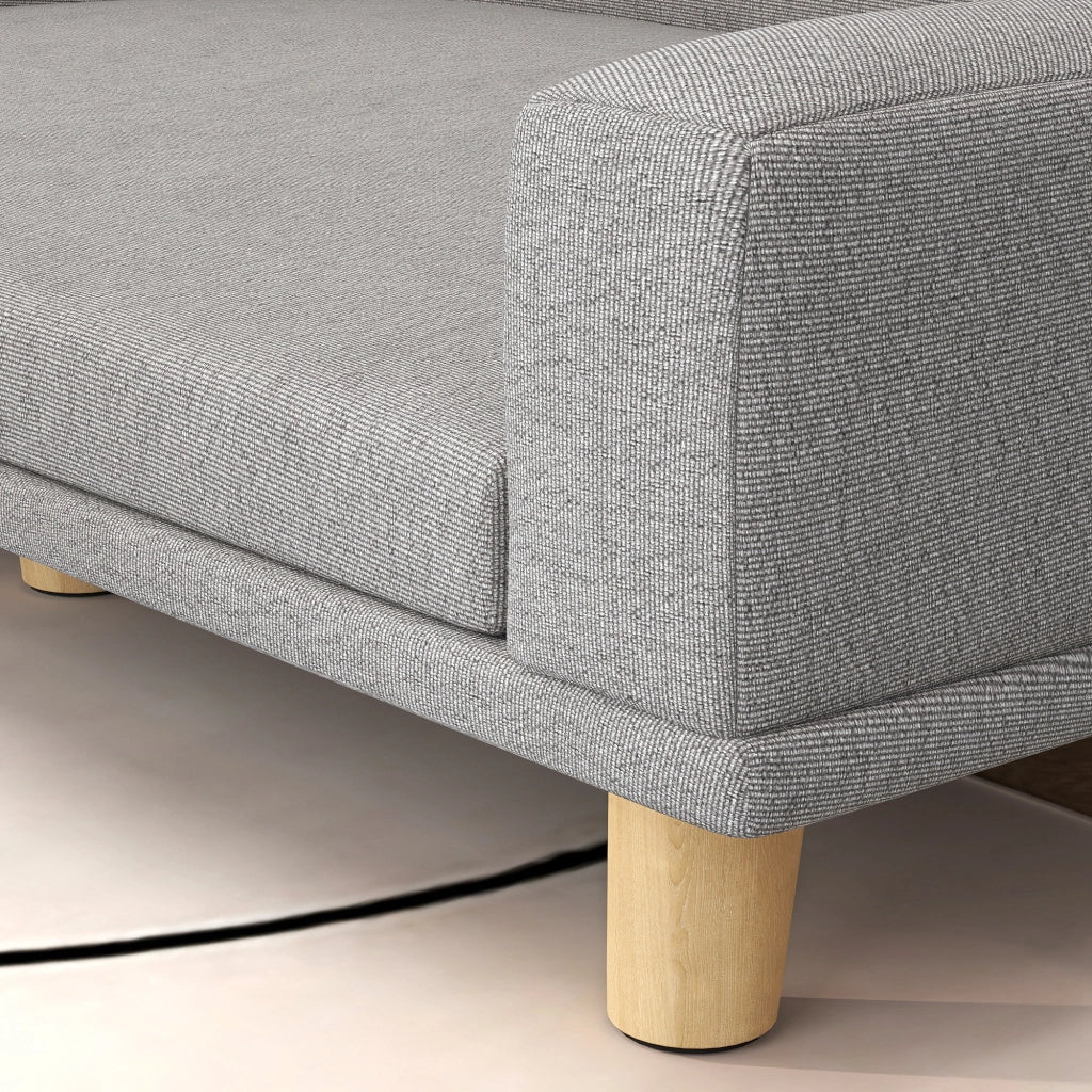 Divano per cani rialzato con cuscino sfoderabile, struttura in legno di pino, grigio, 98 x 67 x 25 cm