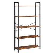 Libreria a 5 ripiani con struttura in acciaio per soggiorno ufficio corridoio stile industriale 153 cm marrone rustico e nero 12_0001493