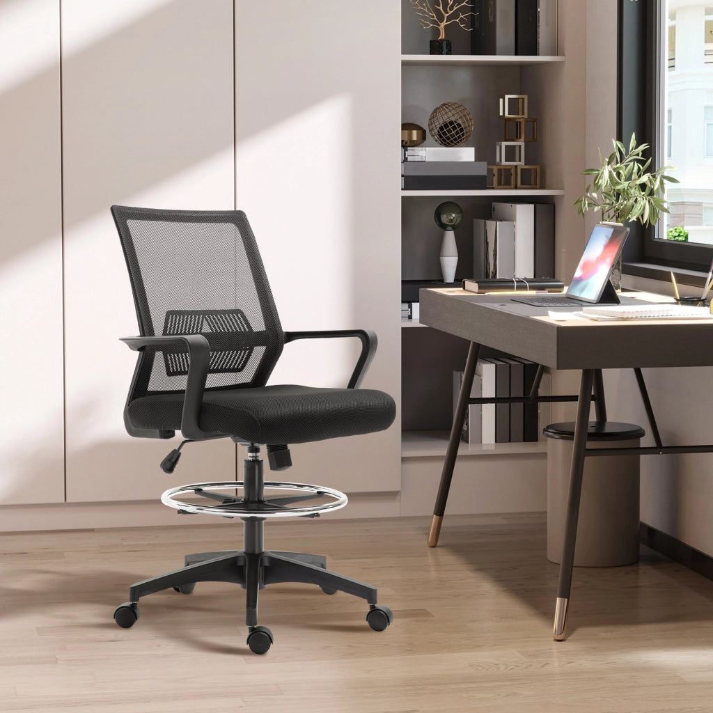 Sedia da ufficio regolabile tessuto rete con braccioli poggiapiedi ¨C Xylo ¨C Nero 64x59x104-124 cm
