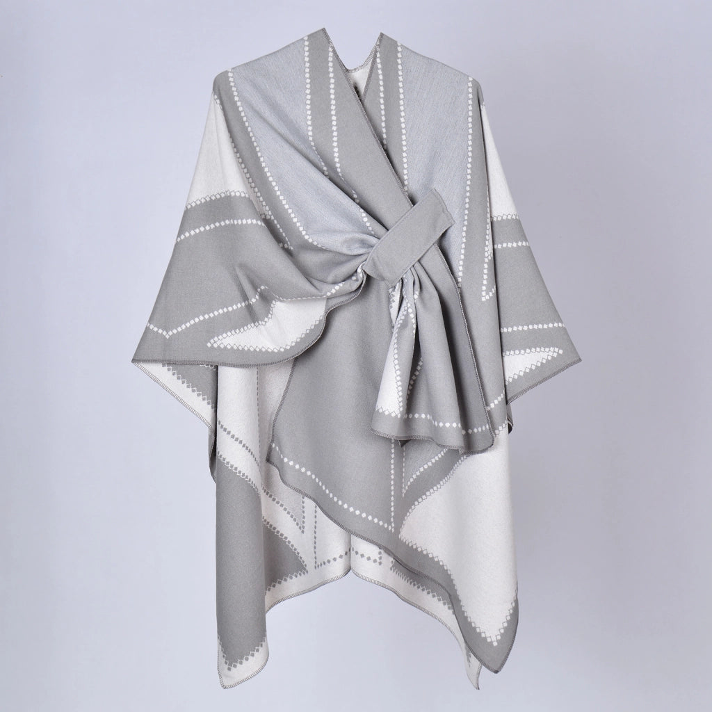 Sciarpa con lacci di nuovo stile, elegante mantello in cashmere spesso con spacco