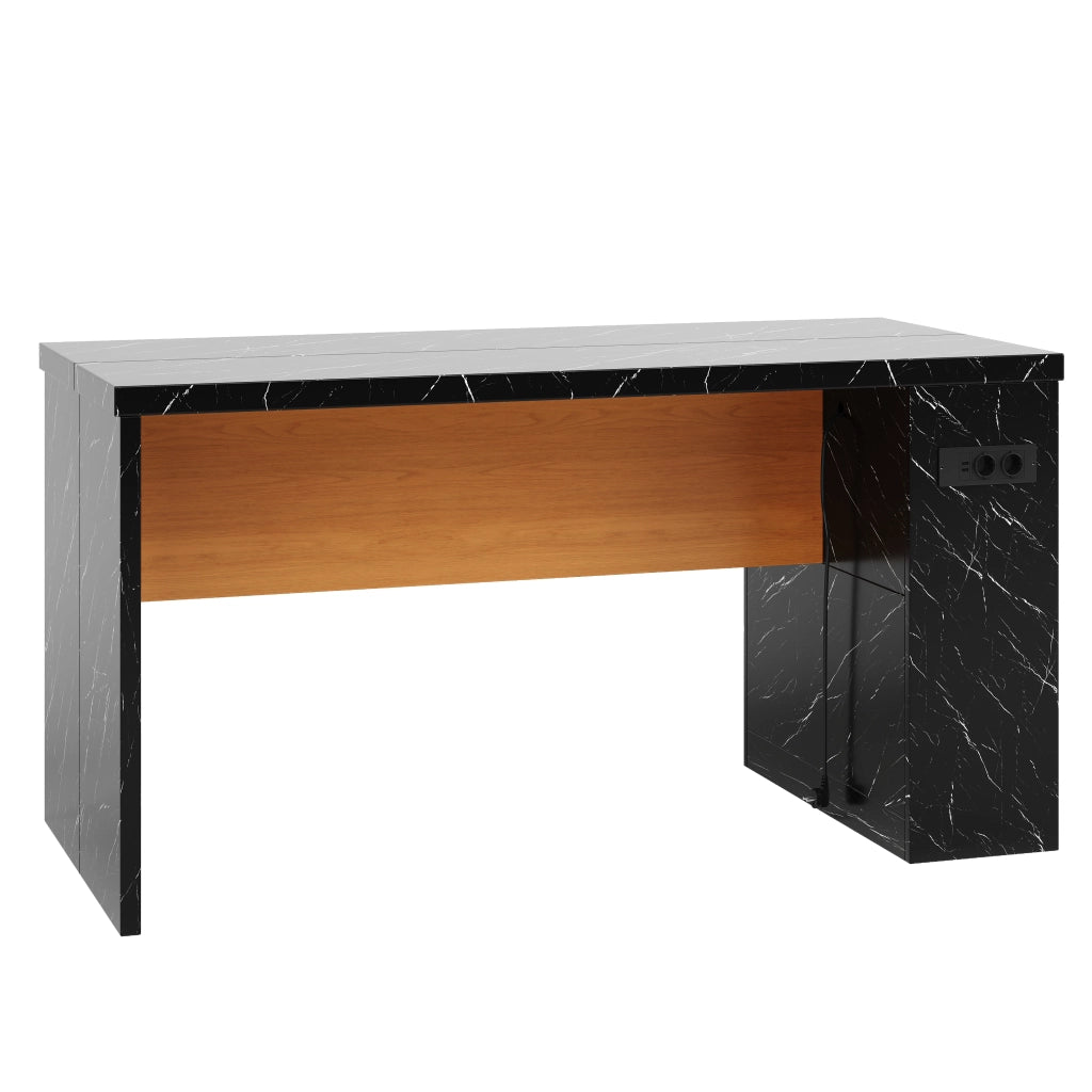 Isola cucina 155x80x90 cm con illuminazione LED, prese e 3 ripiani aperti, piano da 40 mm