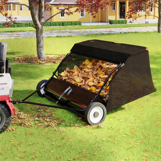 Scopa per prato con larghezza di lavoro di 120 cm, spazzatrice, raccoglitore di foglie con capacità di 415 l per trattorino rasaerba