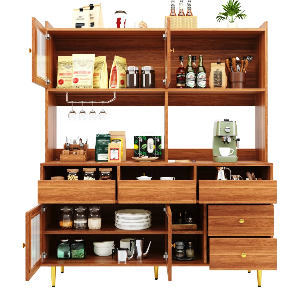 Credenza alta in MDF con vetro scanalato e portabottiglie