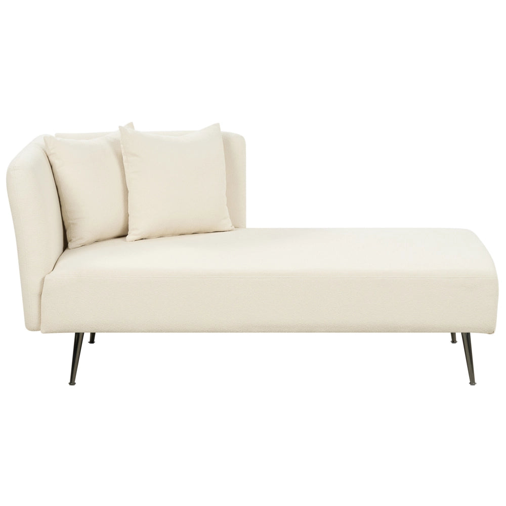 Chaise Lounge Bianco Sinistra in bouclè con cuscini decorativi Gambe in metallo Soggiorno di design moderno