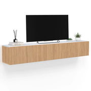 IDMarket - Mobile TV sospeso JULIETTE 180 cm con piano effetto marmo e doghe in legno color rovere