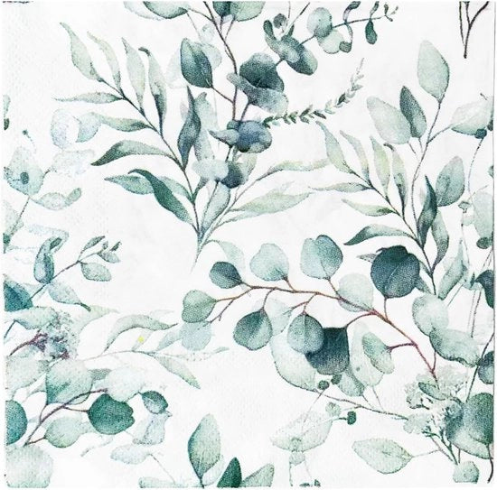Serviette bianche eucalipto verde - serviette di nozze - 2 strati - 33x33cm - decorazione di tavola verde - festa - baby shower - cena - serviette di carta - decorazione di tavola - totale 60 pezzi serviette di carta