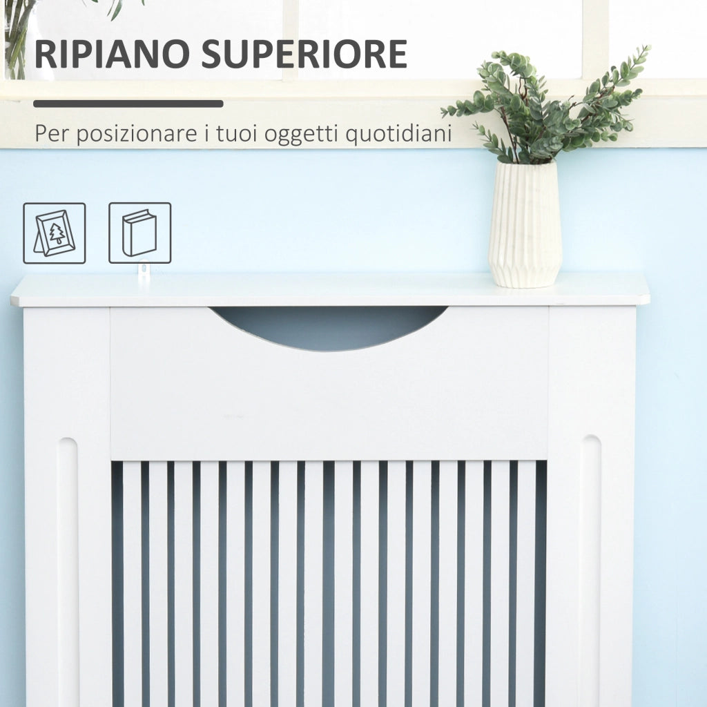 Copritermosifone Bianco in MDF con Piano d'Appoggio e Design Antiribaltamento. 78x19x82 cm