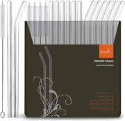 Set di canne di vetro riutilizzabili - 16 pezzi - rette e curve - 215 cm - spazzole per pulizia - per preparazione di smoothies, cocktail e succo di frutta Canne di vetro