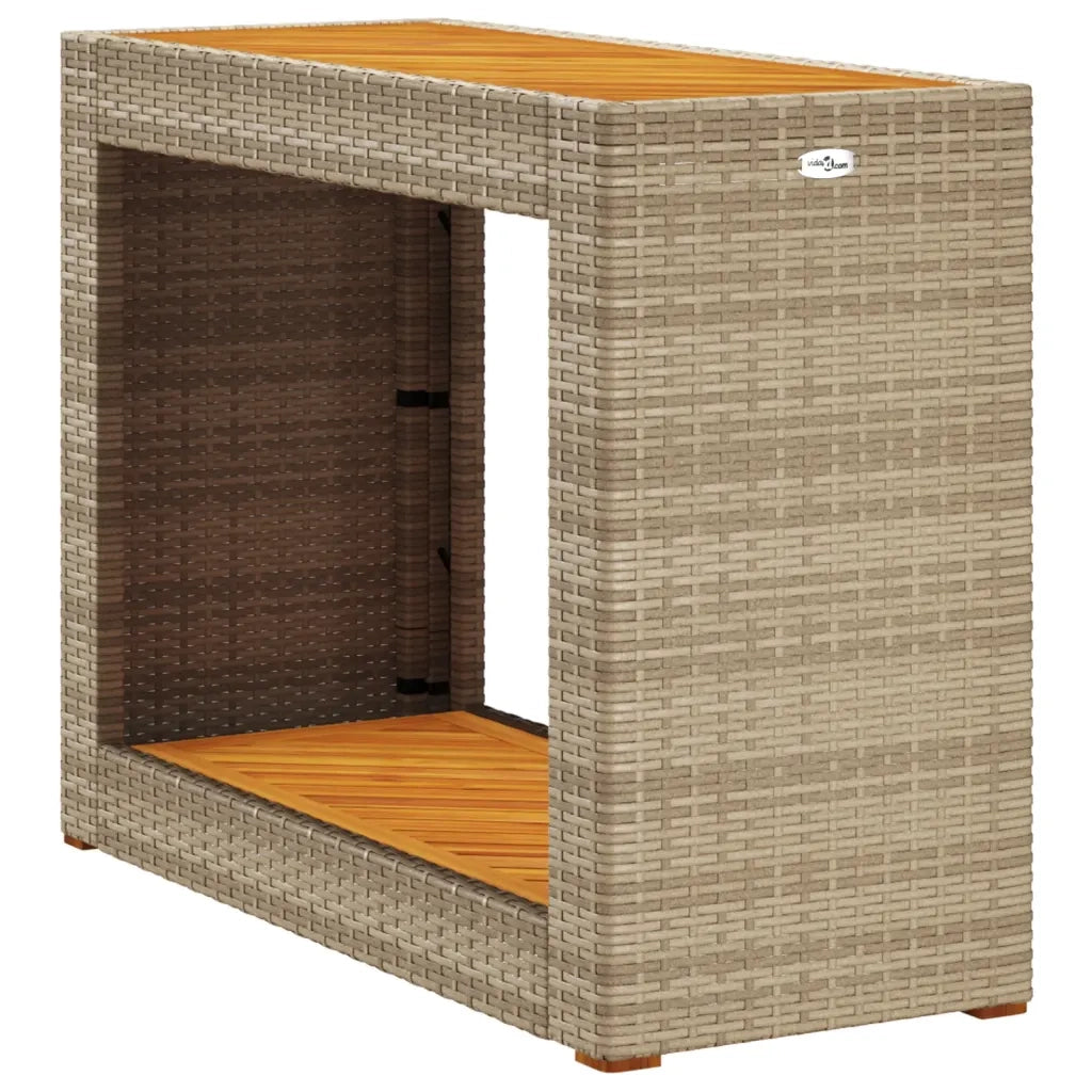 Tavolino da Giardino-Tavolo da Esterno-Tavolino da Patio Piano Legno Beige 100x40x75 cm Polyrattan