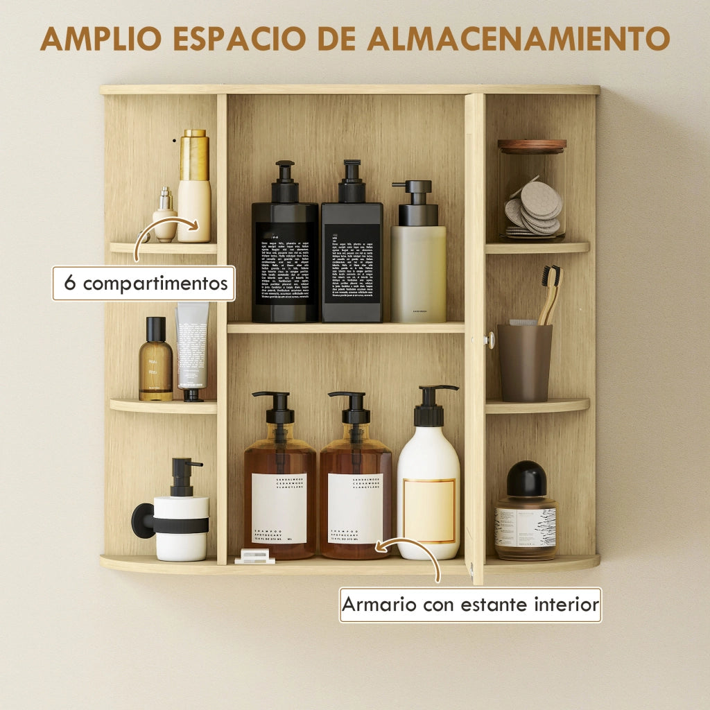 Armadietto da Bagno con Specchio e Ripiani ¨C zephmum ¨C 66x17x63 cm Legno Naturale