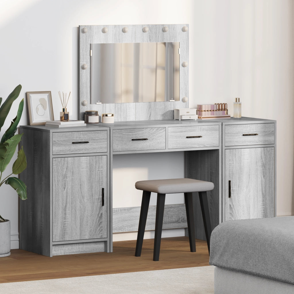 Set di Toeletta da 3 Pezzi con LED in Grigio Sonoma in Legno Ingegnerizzato