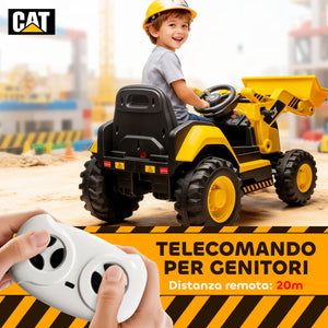 Ruspa Elettrica per Bambini 3-6 Anni Marchio Ufficiale Caterpillar 12V con Telecomando Giallo