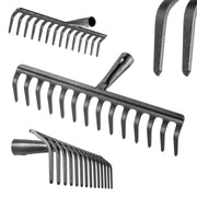 Rastrello per foglie in acciaio KADAX a 14 denti, senza manico, per terra ed erba.