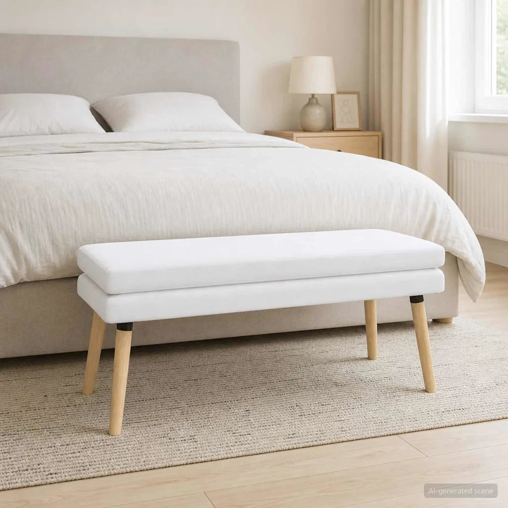 Panchina a doppio strato Bianco 110 x 40 x 47 cm Tessuto 42038456
