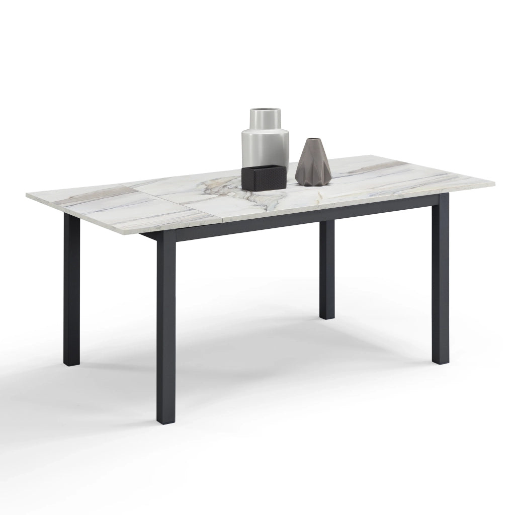 Tavolo da pranzo allungabile Marmo di Carrara 110x70 modello GIOTTO MADE IN ITALY con allunga laterale 40 cm per sala da pranzo, cucina e soggiorno, design moderno