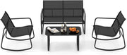 Set da Giardino 4 Pezzi in Tessuto Textilene, Set da Bistrò da Patio, Set tavolo e sedie con Tavolino in Vetro, 2 Sedie e Divanetto a Dondolo, per Giardino Coltile (Nero)
