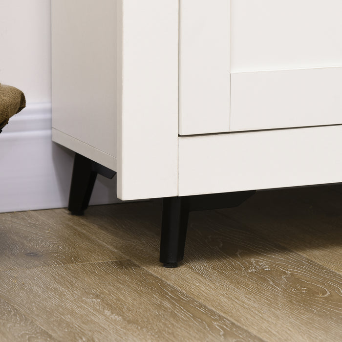 Credenza Buffet 117x35x80 cm con 2 Cassetti e 2 Armadietti in Legno Bianco e color Legno