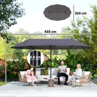 Ombrellone Doppio da Giardino 4.6x2.7 m a 12 Stecche con Prese d'Aria e Manovella, Ombrellone per Esterni in Acciaio e Poliestere, Anti UV, Grigio
