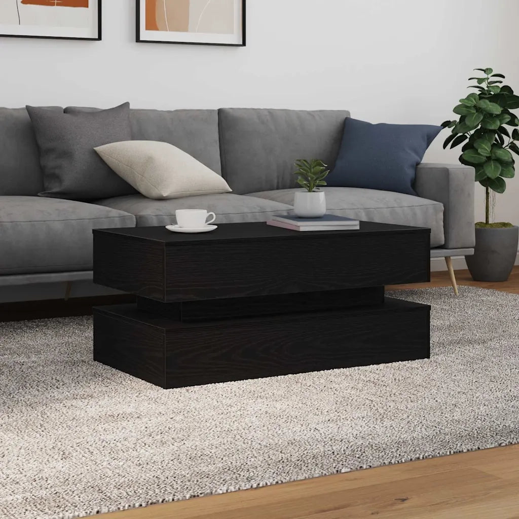 Tavolino da Soggiorno con Luci LED Rovere Nero 90x50x40 cm 862258