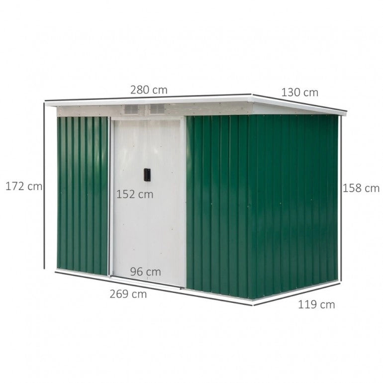 Casetta Porta Atrezzi da Giardino in Metallo Ezooza 277 x 130 x 173 cm in Lamiera di colore Verde