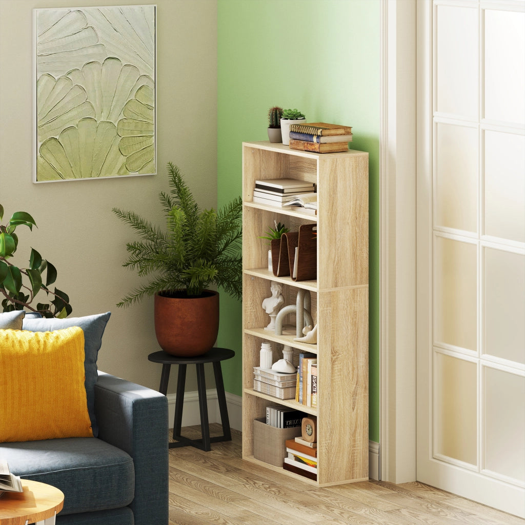 Libreria 5 livelli con ripiani regolabili ¨C zephmum ¨C naturale 60x24x133,5cm