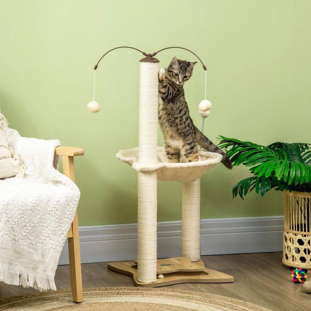 Albero Tiragraffi per Gatti con Amaca e Palline ¨C Zephmum ¨C Beige 53.5x53.5x90 cm
