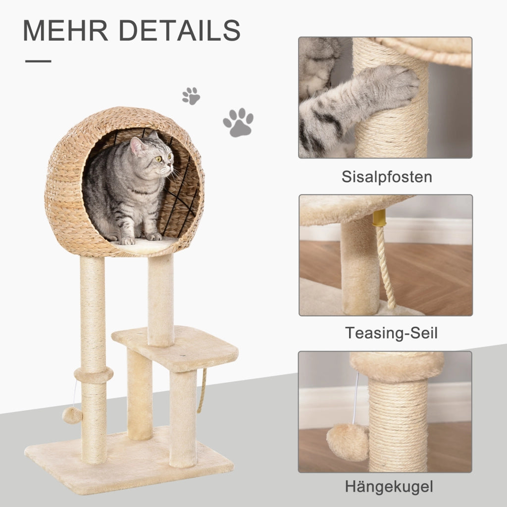 Tiragraffi per Gatti 100cm ¨C Xylo ¨C con Grotta, Piattaforme, Pali Sisal, Beige