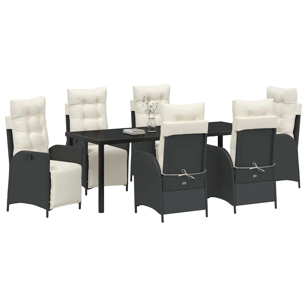 Set da Pranzo per Giardino con cuscino 7 pcs Nero polyrattan 3380531