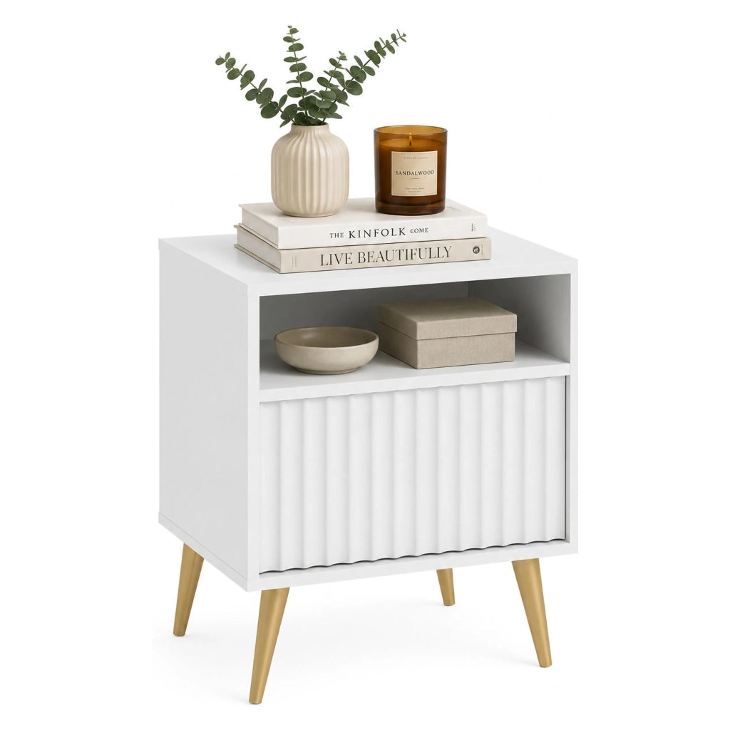 Ledareno, Comodino un Cassetto, 47x40x61h cm Bianco