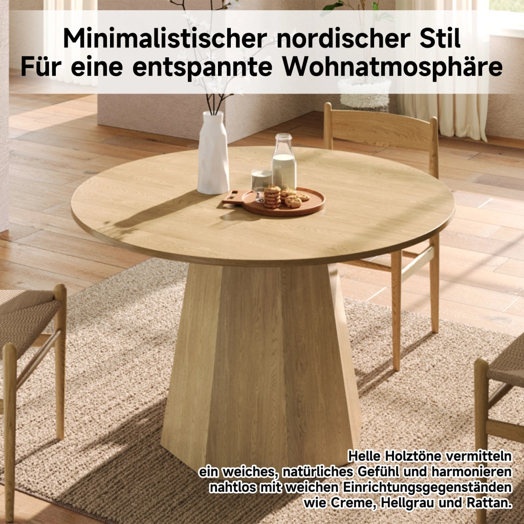 Tavolo da Pranzo Rotondo per 4-6 Persone; Stile Scandinavo; in MDF; Diametro 120 cm; Rovere
