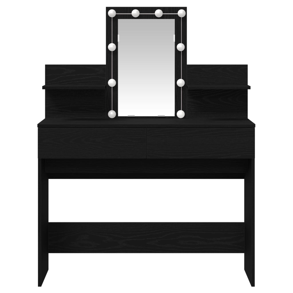 Tavolo da trucco con LED Nero Rovere 100x40x130 cm