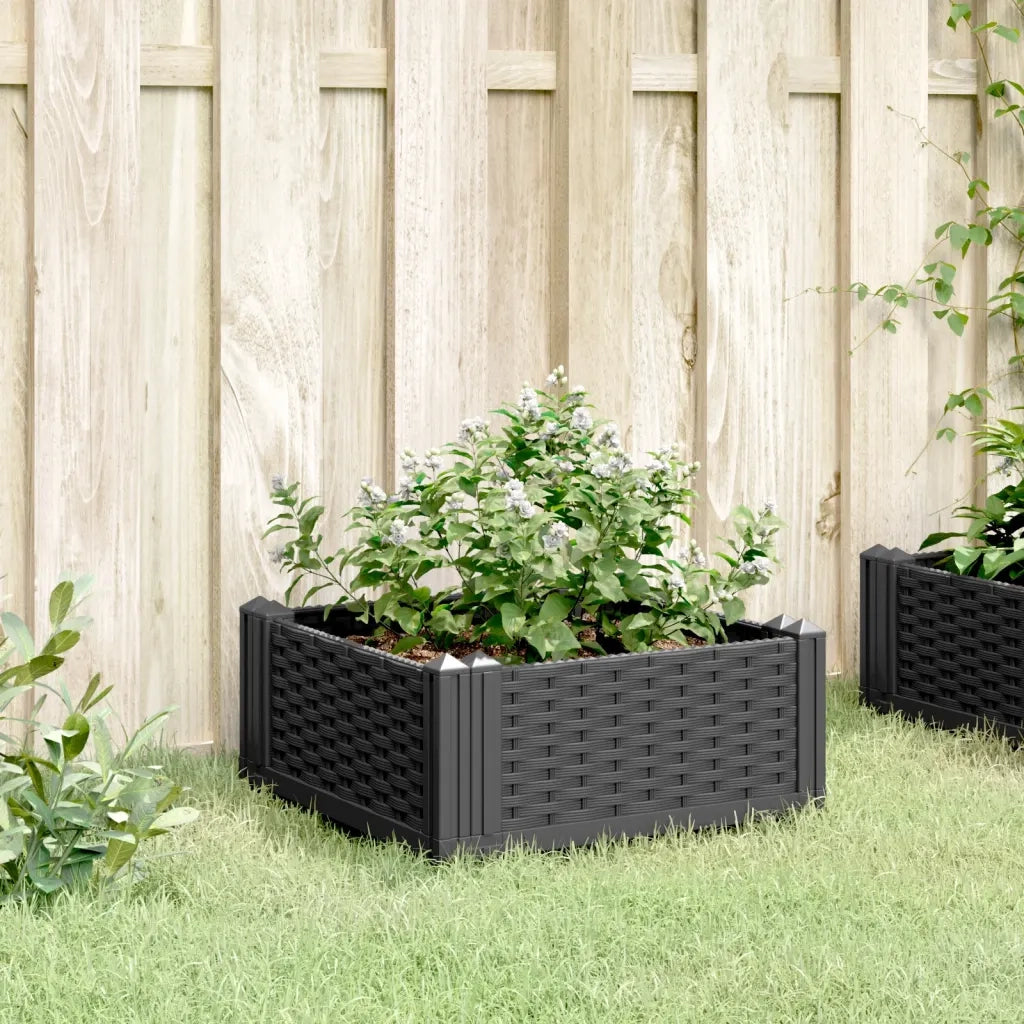 Fioriera | Cassetta per fiori | Vaso da Giardino con Picchetti Nera 42,5x42,5x28,5 cm PP