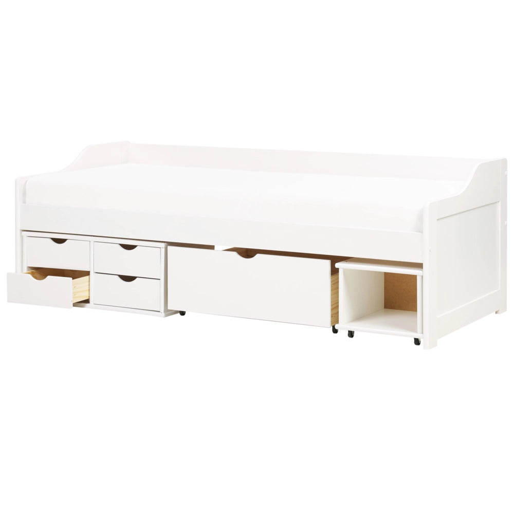 Letto singolo per bambini con contenitore in legno bianco 90 x 200 cm cameretta