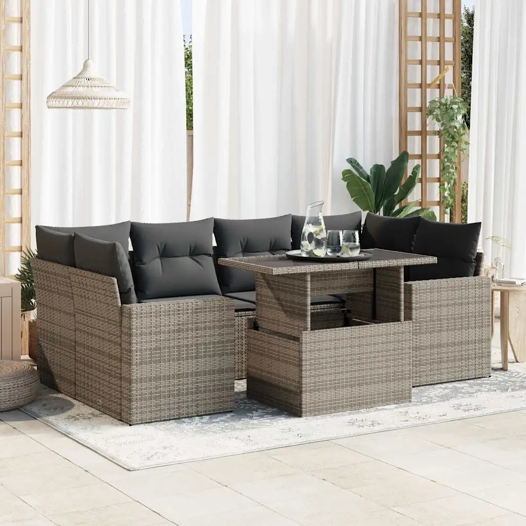 vidaXL Set Divani da Giardino 7 pz con Cuscini Grigio in Polyrattan
