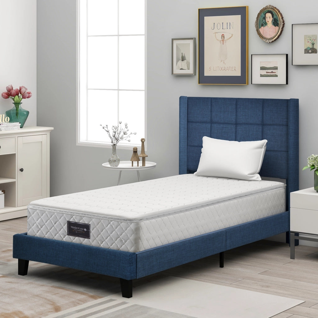 letto imbottito lino blu 90 x 200 cm