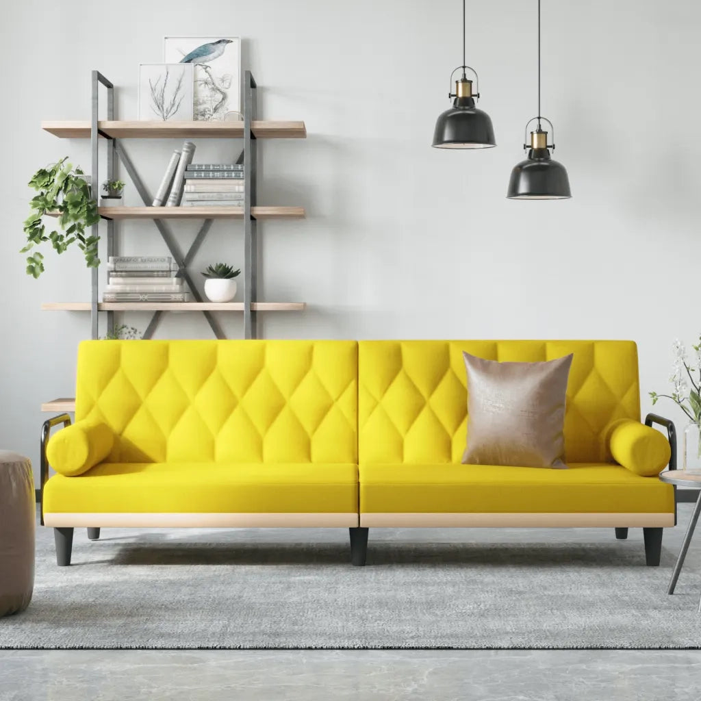 Divano letto | Sof¨¤ letto | Letto singolo con Braccioli Giallo Chiaro in Tessuto