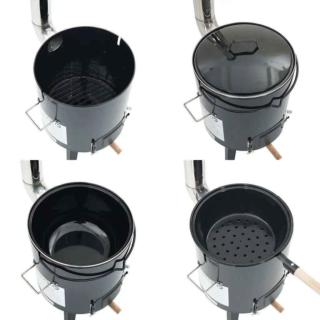 Cannone Gulasch con Camino e Coperchio Nero Acciaio Smaltato CFW1093226