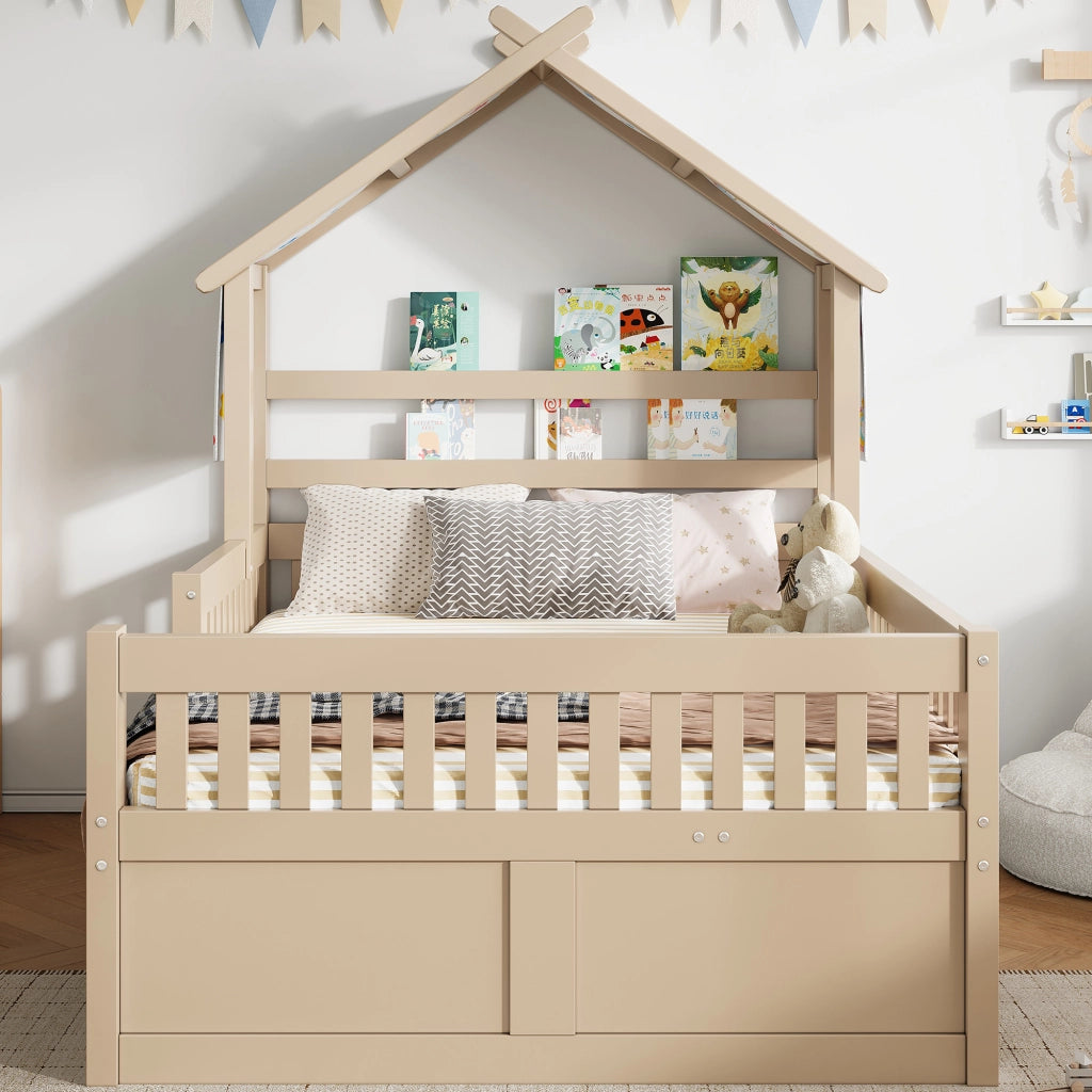 Letto a Soppalco con Cassetti e Sbarre ¨C MINIMAL ¨C Legno 140x200 Crema