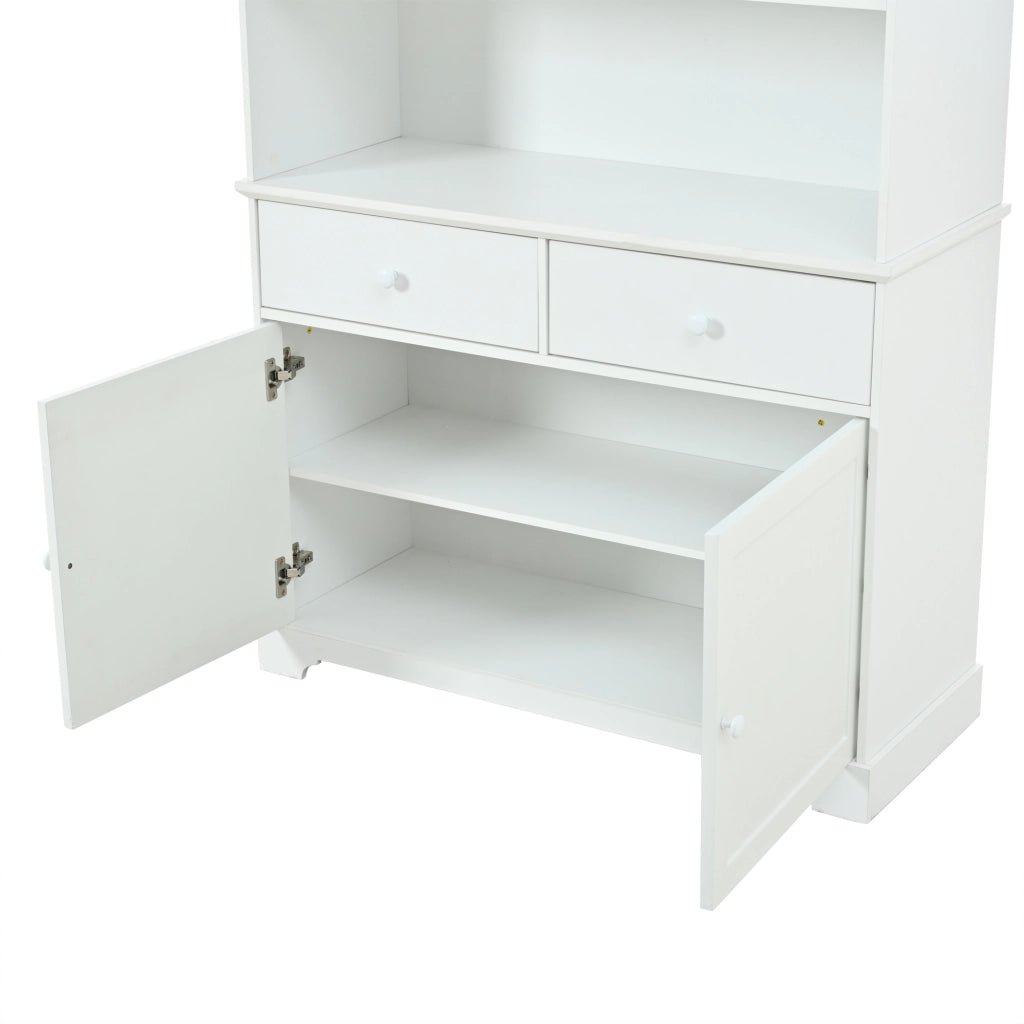Vetrina con 2 ante; 2 cassetti; 7 vani e LED - per soggiorno - 100×38×170 cm - bianco