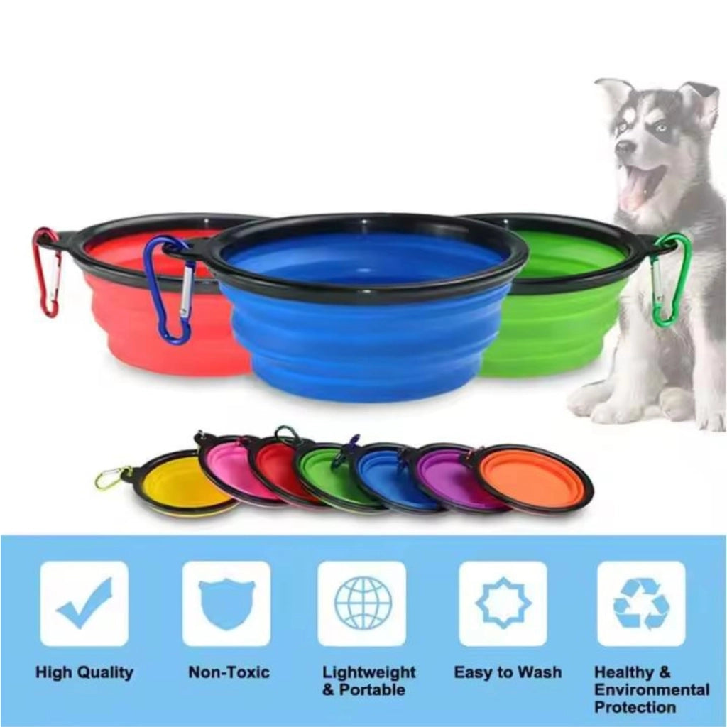 Ciotola da Viaggio per Cani e Gatti 450 ml, Pieghevole per Acqua e Crocchette, in Silicone Portatile Con Moschettone (Rosso)