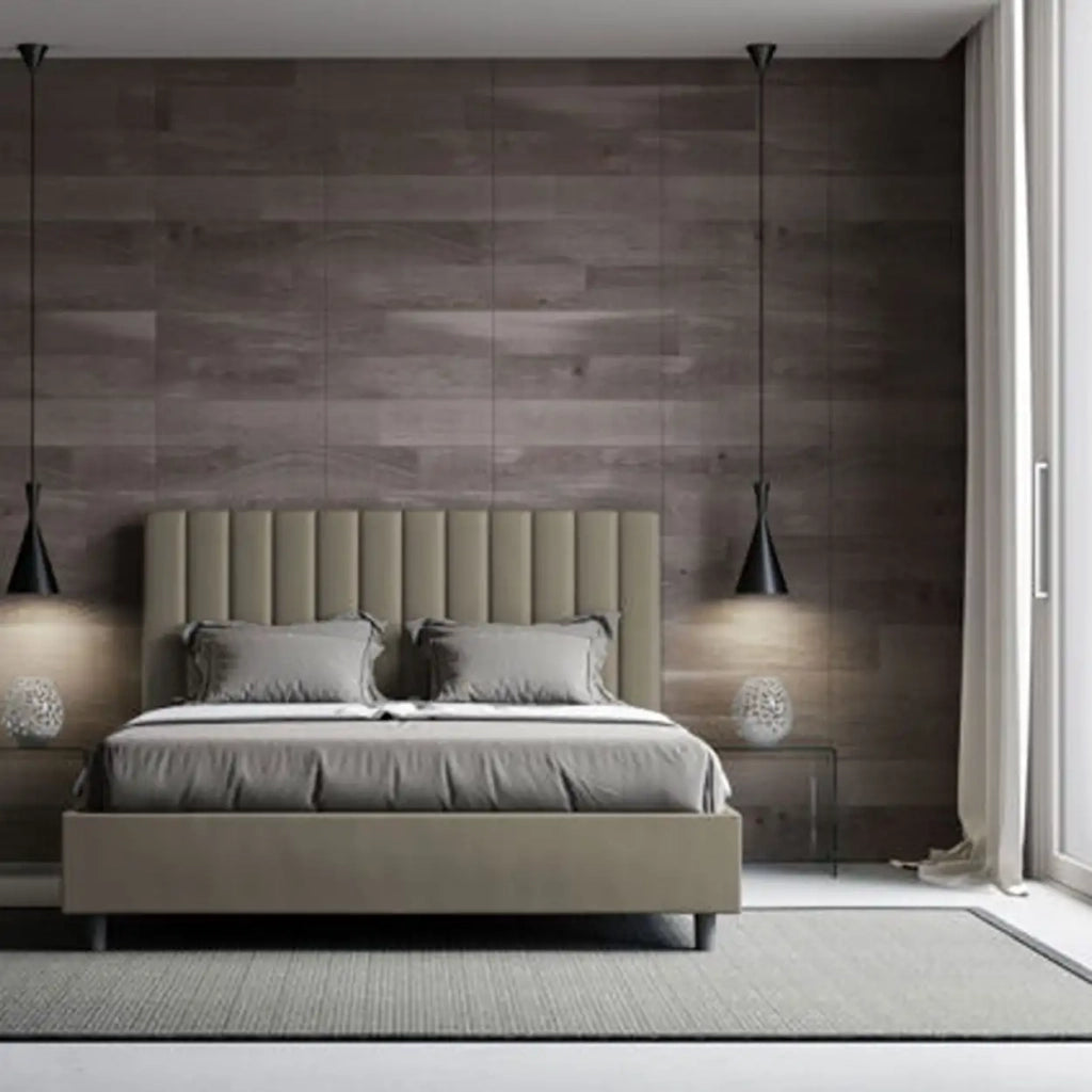 Letto matrimoniale con rete imbottito 160x200 similpelle cappuccino Agueda