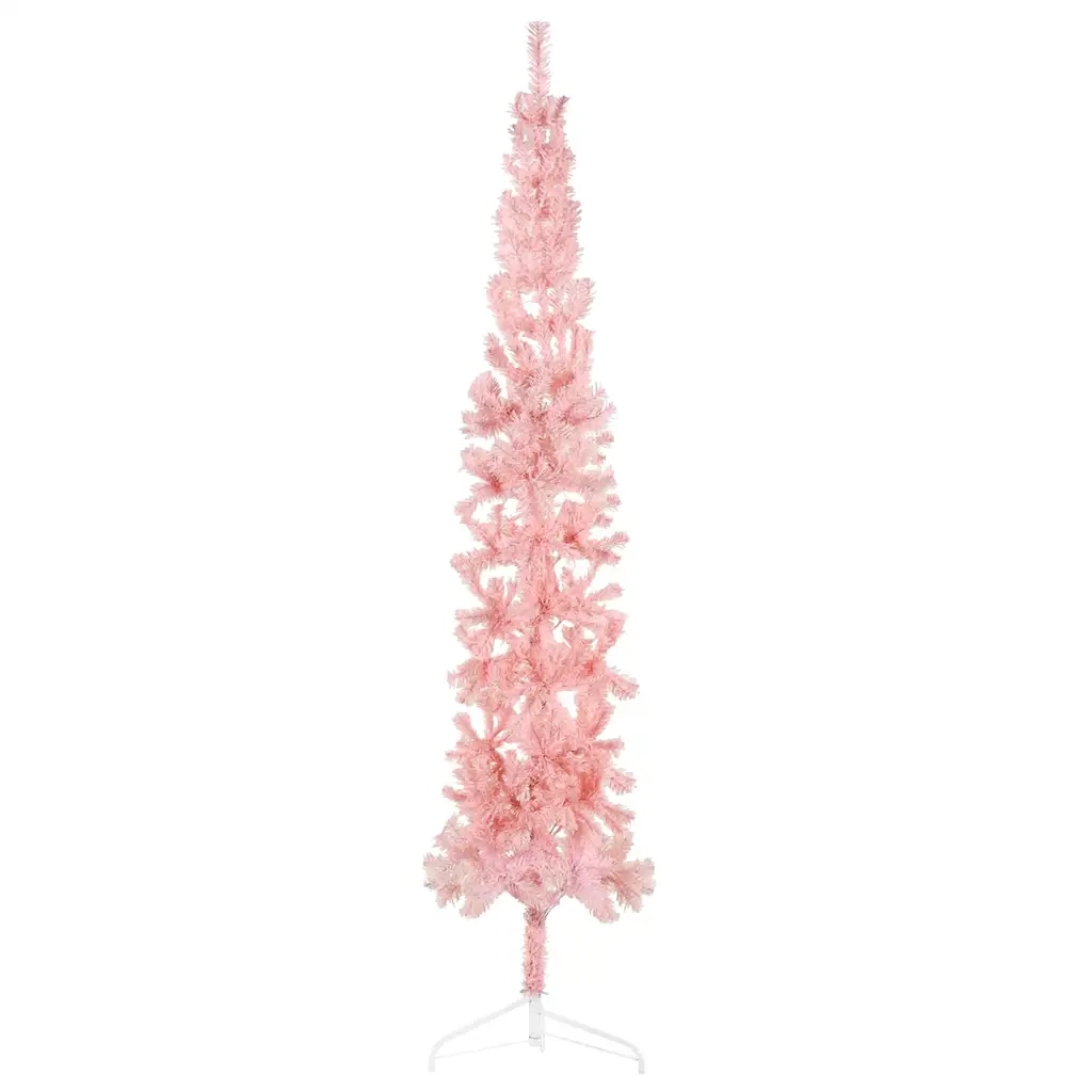 Albero Natale Artificiale Sottile a MetÃ  e Supporto Rosa 240 cm